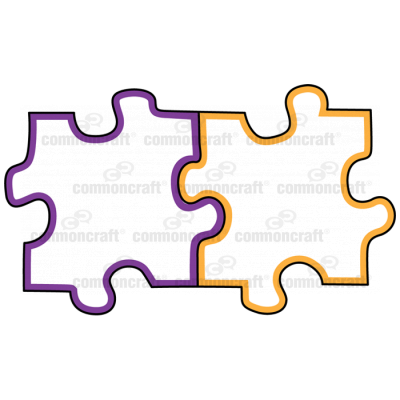 Two Puzzle Pieces Double Purple Orange