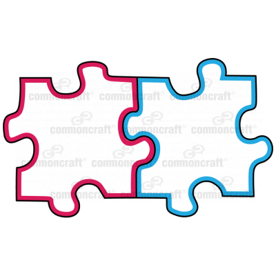 Two Puzzle Pieces Double Red Blue